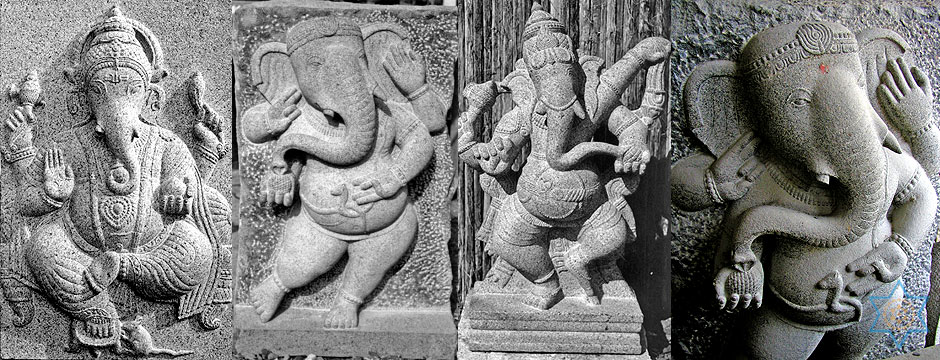Auryaj granite stone carvings and sculptures of Ganesha signify knowledge and wisdom